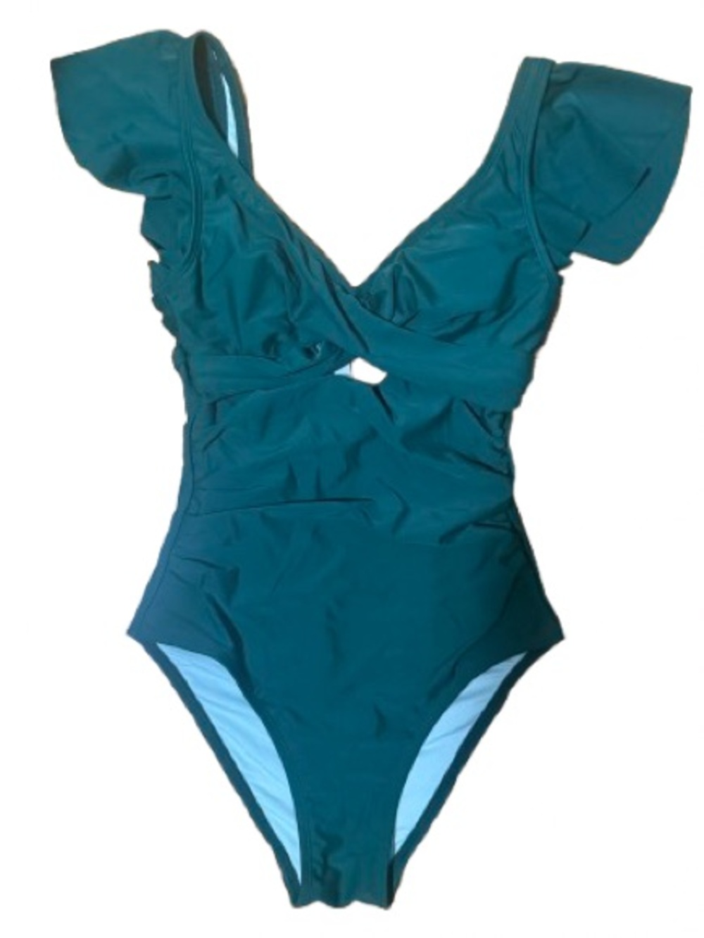 Cupshe Teal Ruffle-Sleeve One-Piece Swimsuit